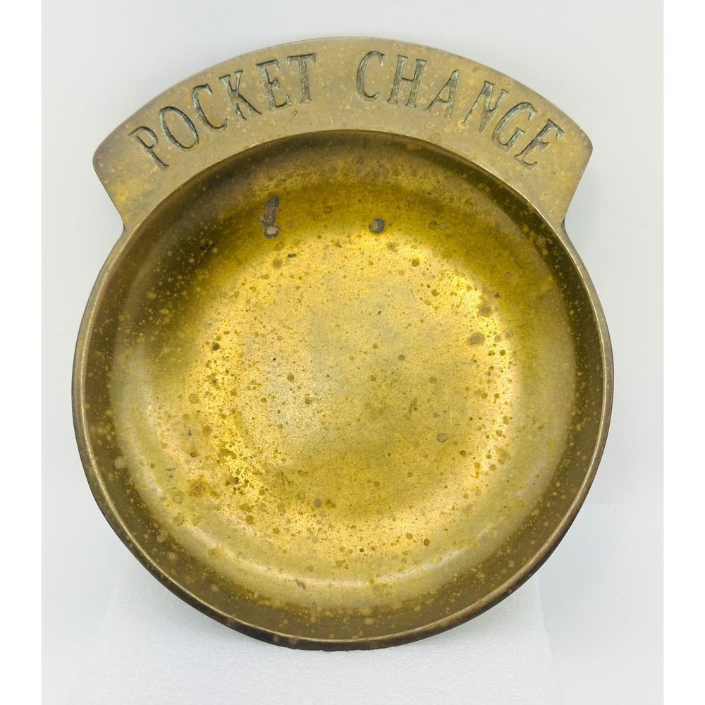 Vintage Brass Pocket Change Coin Tray Valet Dish Catchall Patina 5 Inch